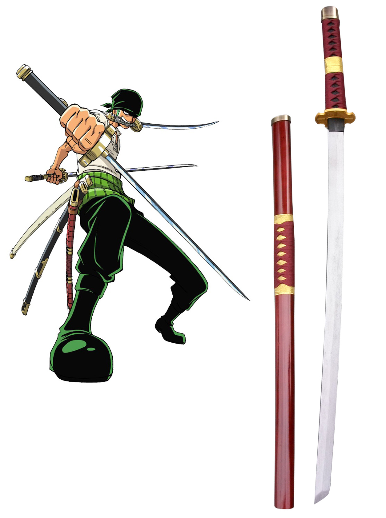 One Piece Roronoa Zoro Three Sword Style Cosplay Wooden Weapons